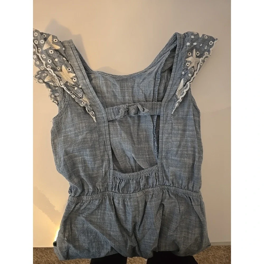 Cat & Jack Girls Light Blue  With White  Romper Shorts  Sleeveless Size 7/8